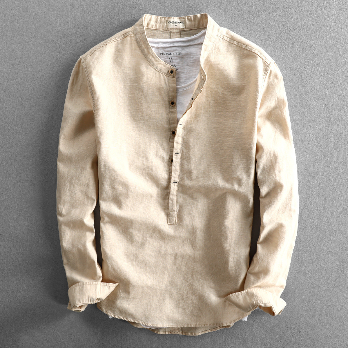 Simple Men's Casual Long Linen Sleeves Shirt Loose Solid Color