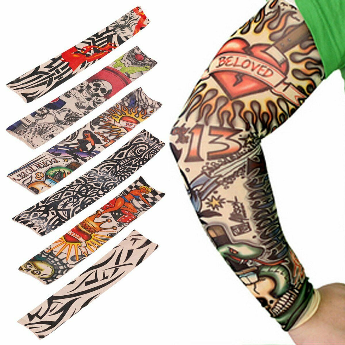 Fake Temporary Tattoo Sleeve Full Arm Cover UV Sun Protection Outdoor Sports 6pc