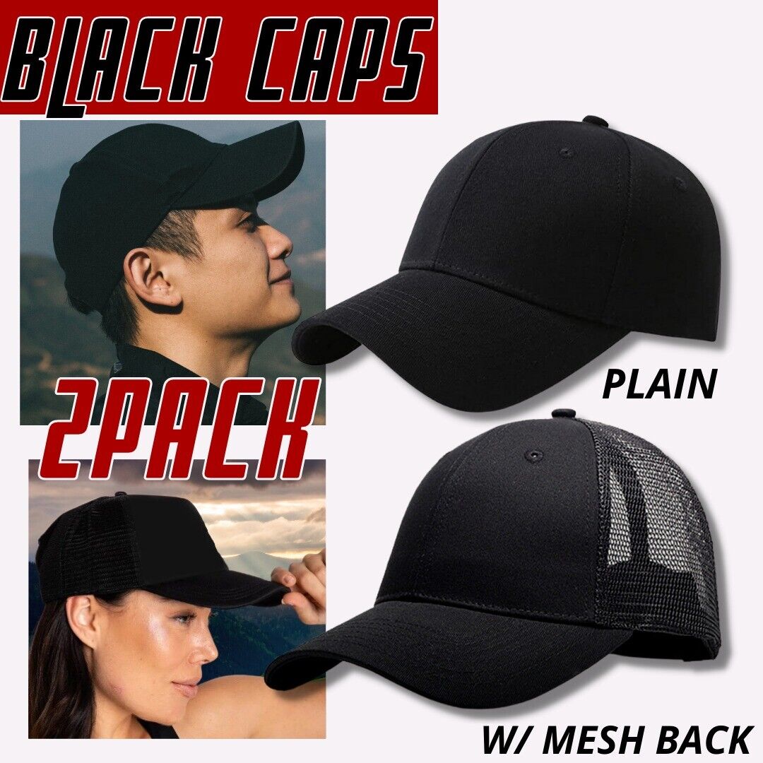 2 Pack Baseball Cap Ball Dad Hat Adjustable Plain Solid Washed Mesh Men Women