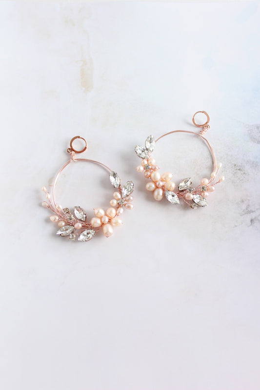 Pearl bridal hoop earrings Floral Bridal Earrings Hoop earrings