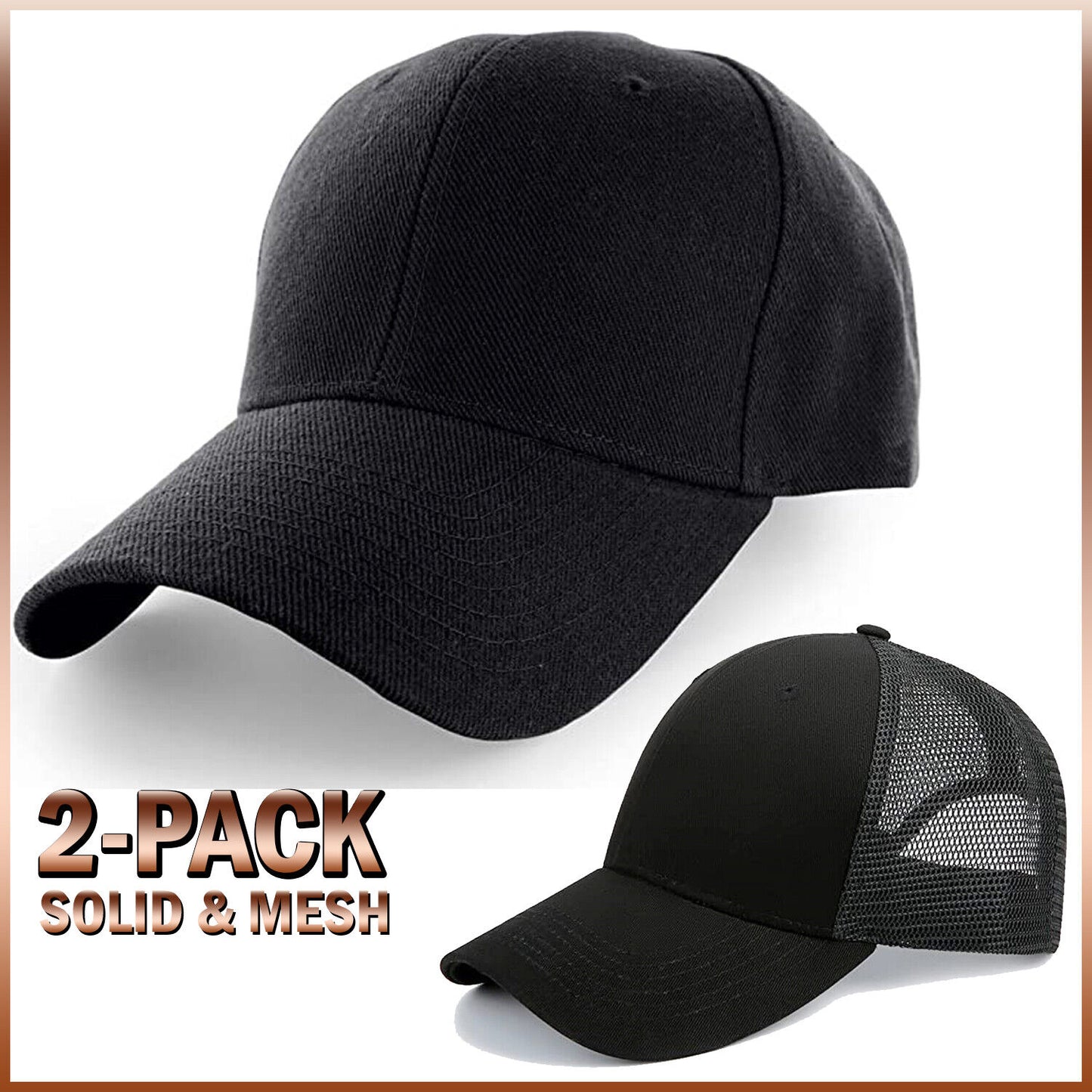 2 Pack Baseball Cap Ball Dad Hat Adjustable Plain Solid Washed Mesh Men Women