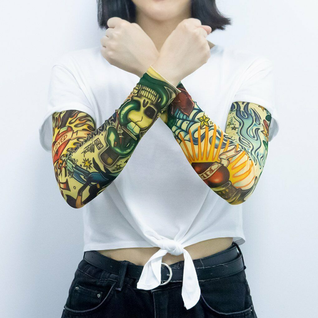 Fake Temporary Tattoo Sleeve Full Arm Cover UV Sun Protection Outdoor Sports 6pc