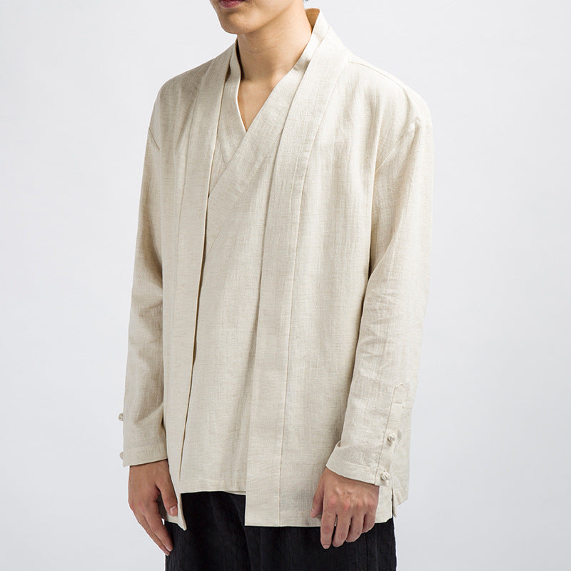 Plus Size Fake Two-piece Coat Linen Fashion Top
