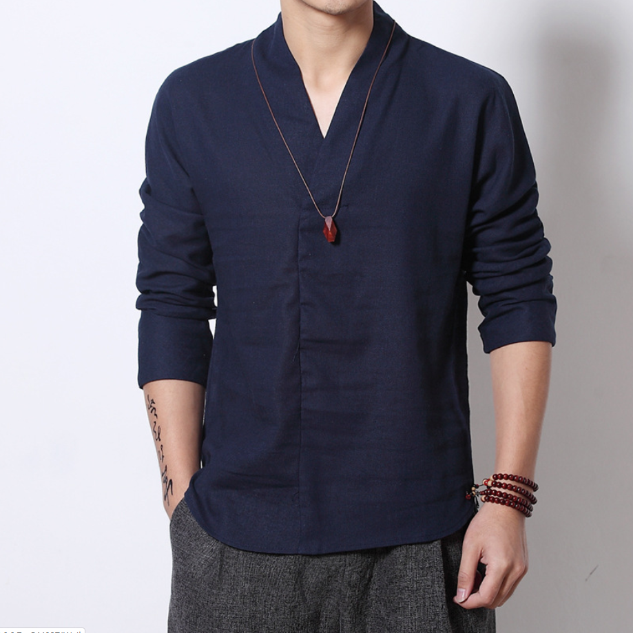 Men's Long-sleeved Shirt Retro Linen Chinese Style