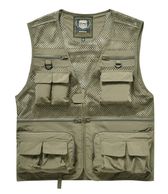 Summer Men's Outdoor Fishing Mesh Vest Jackets Travel Photography Waistcoats Man Jungle Tactical Quick Dry Multi Pockets Jacket
