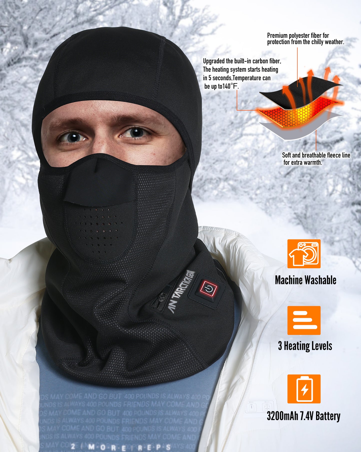 ANTARCTICA GEAR Heated Balaclava Face Ski Mask Windproof Warm Heating Hat For Motorcycle Riding Women Men
