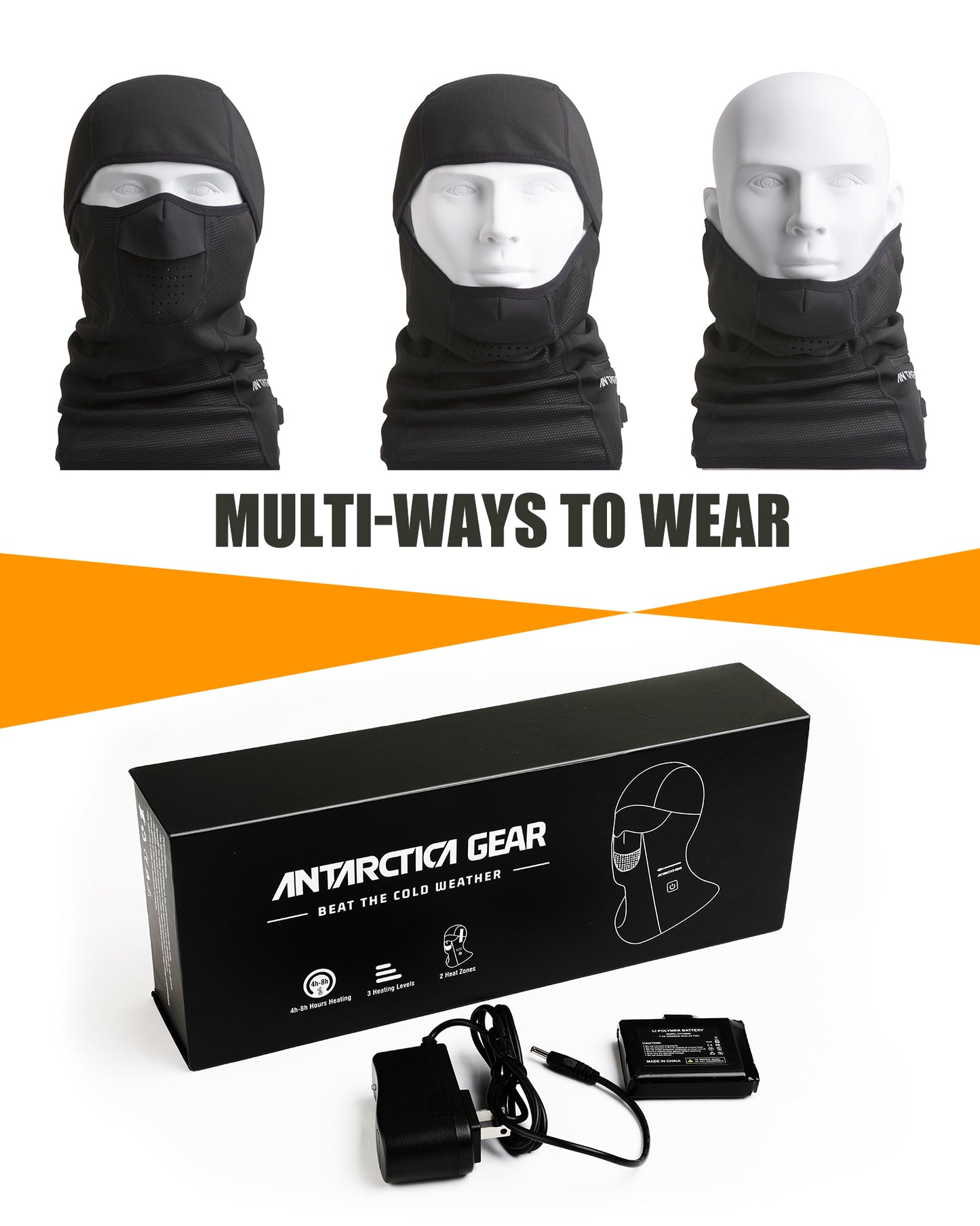 ANTARCTICA GEAR Heated Balaclava Face Ski Mask Windproof Warm Heating Hat For Motorcycle Riding Women Men