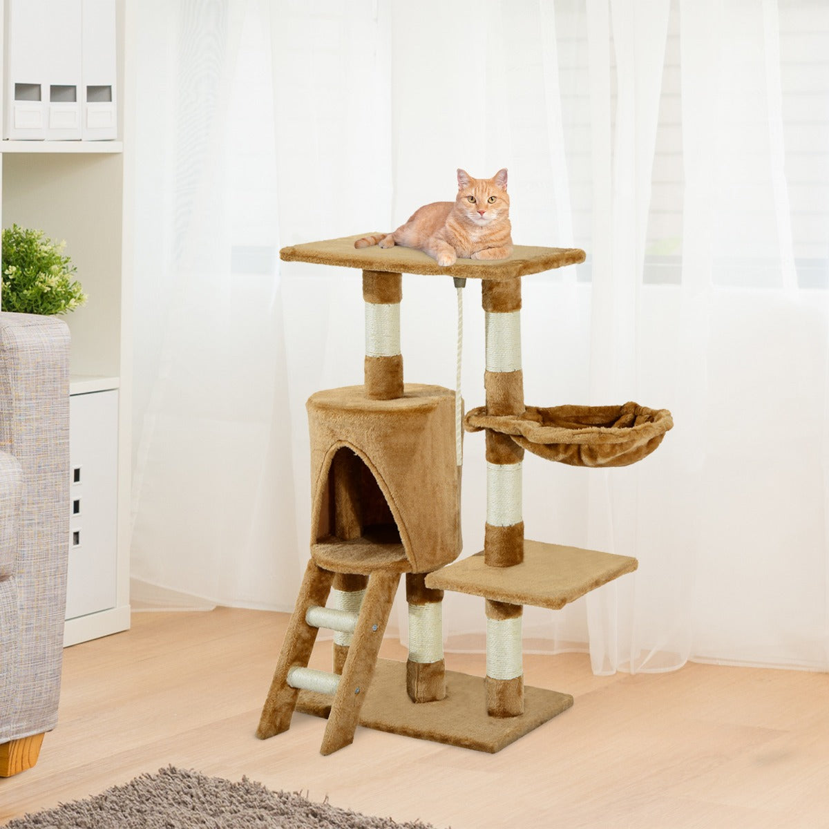 PawHut 37.8" Cat Activity Tree Tower Center Scratching Pet Furniture