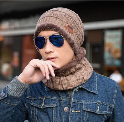 Men's Knitted Wool Hat Casual Warm Bib