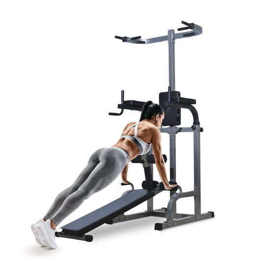 Soozier Power Tower with Dip Station Sit-up Bench Pull-up Bar Combo