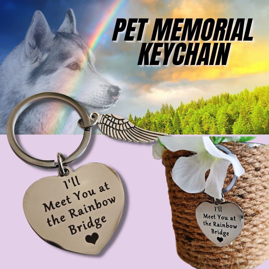 Loss Of Pet Memorial Keychain Dog Cat Jewelry Sympathy Key Ring - Rainbow Bridge