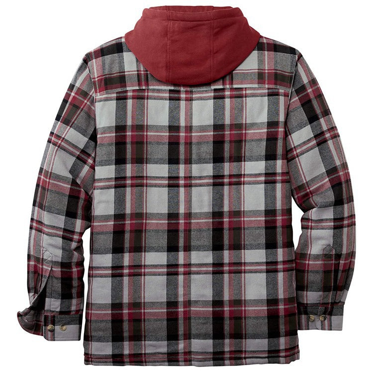 Thickened Cotton Padded Plaid Long Sleeve Loose Hooded Jacket