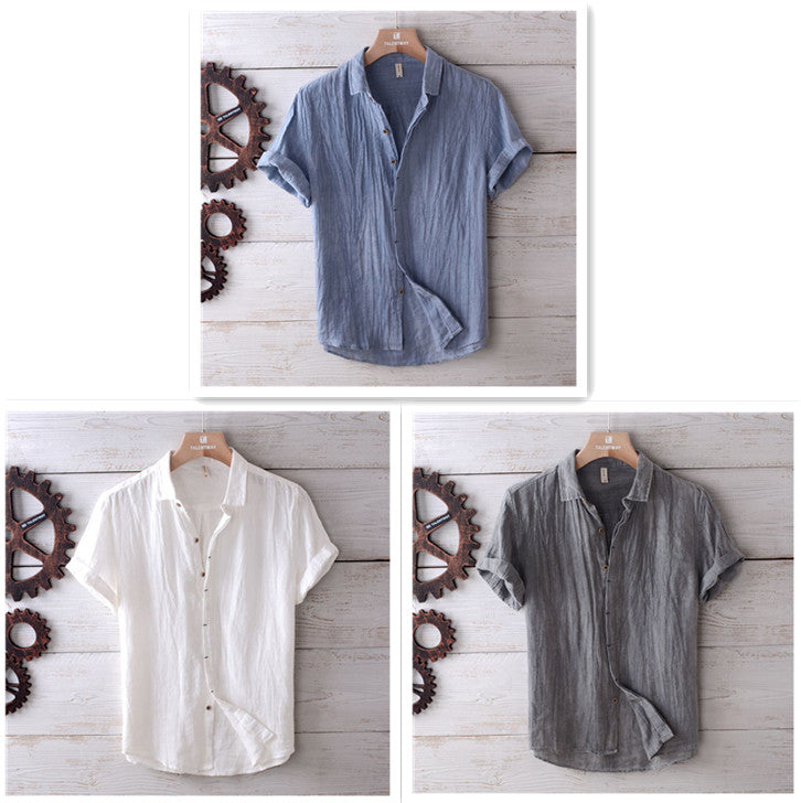 Men's Fashion Solid Color Retro Distressed Linen Shirt