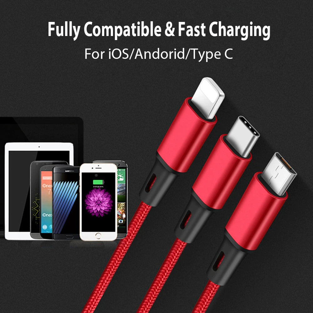 3 In 1 USB Cable For 'IPhone XS Max XR X 8 7 Charging Charger Micro USB Cable For Android USB TypeC Mobile Phone Cables