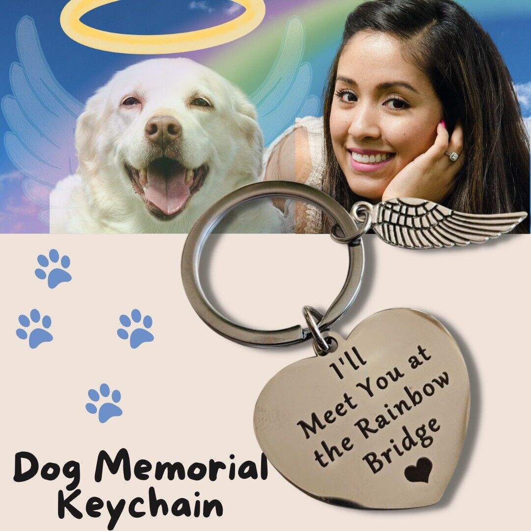 Loss Of Pet Memorial Keychain Dog Cat Jewelry Sympathy Key Ring - Rainbow Bridge