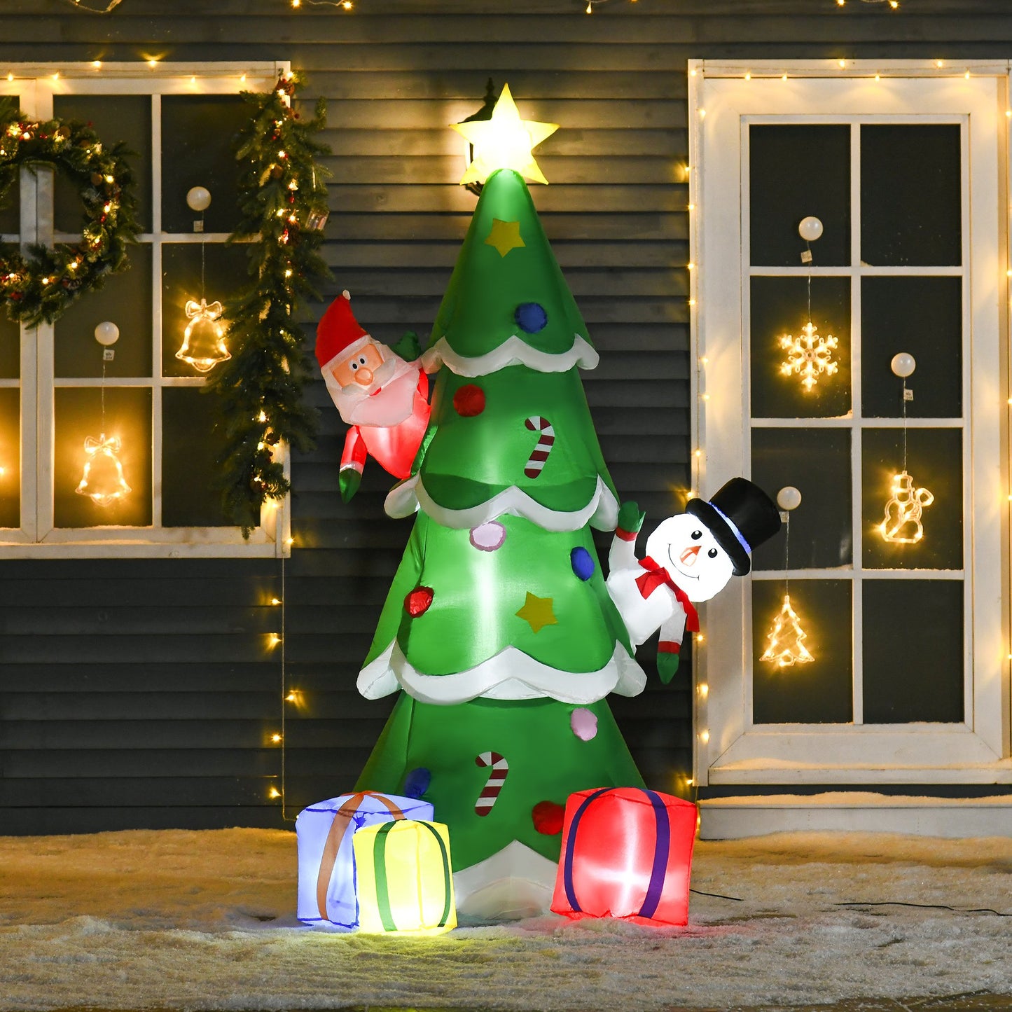 HOMCOM 7 Feet Tall Christmas Inflatable Tree, LED Lighted with Santa