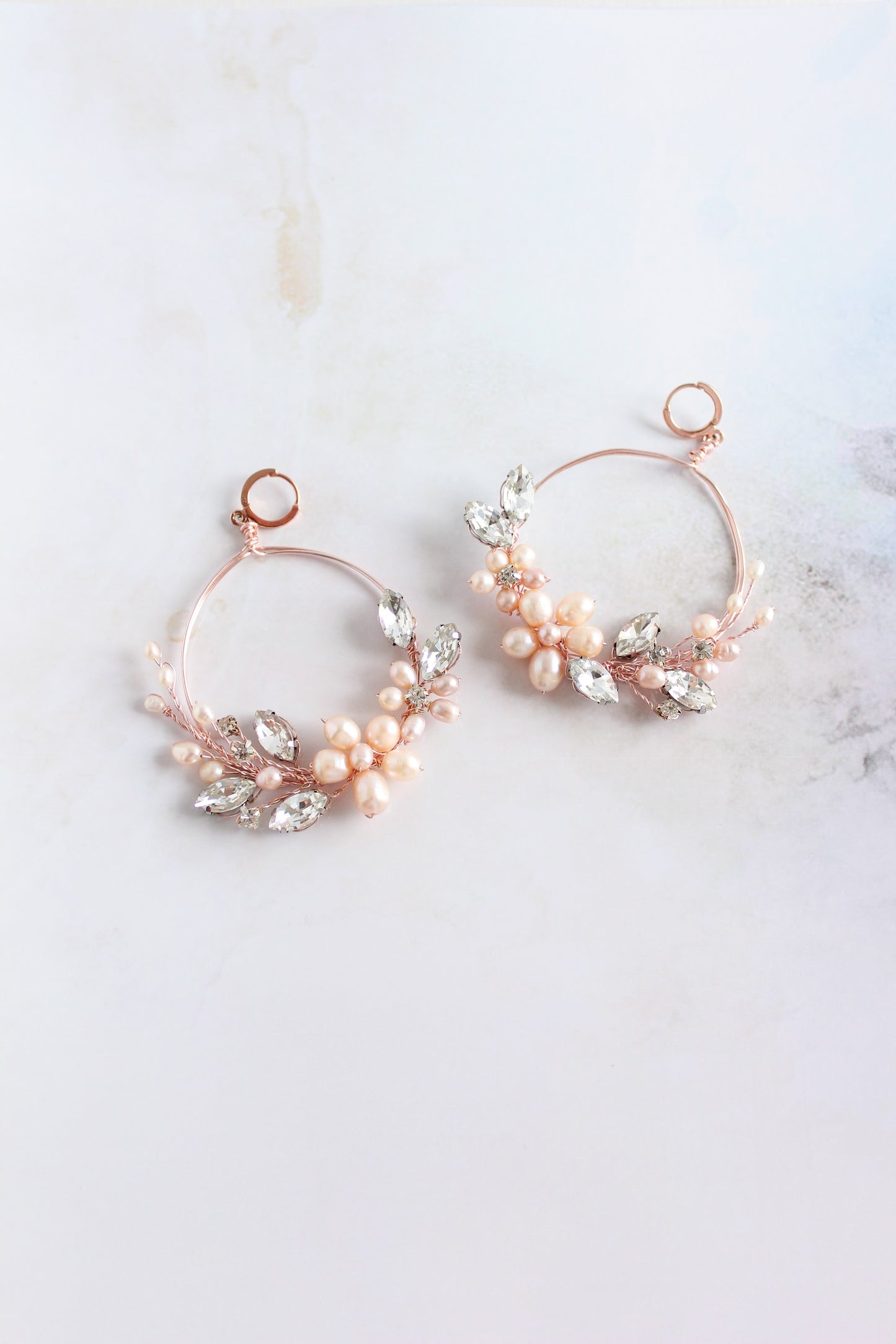 Pearl bridal hoop earrings Floral Bridal Earrings Hoop earrings
