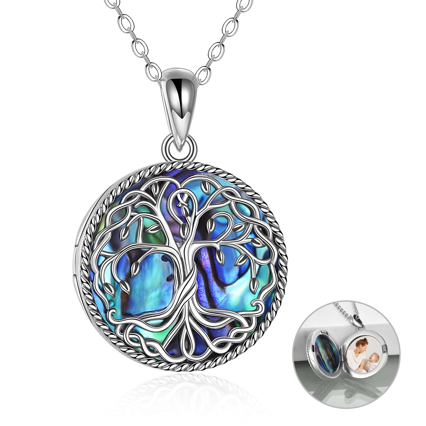 Tree of Life Locket Necklace Jewelry for Women Sterling Silver Celtic Family Tree Abalone Shell Lockets Jewelry Gifts for Mom Daughter