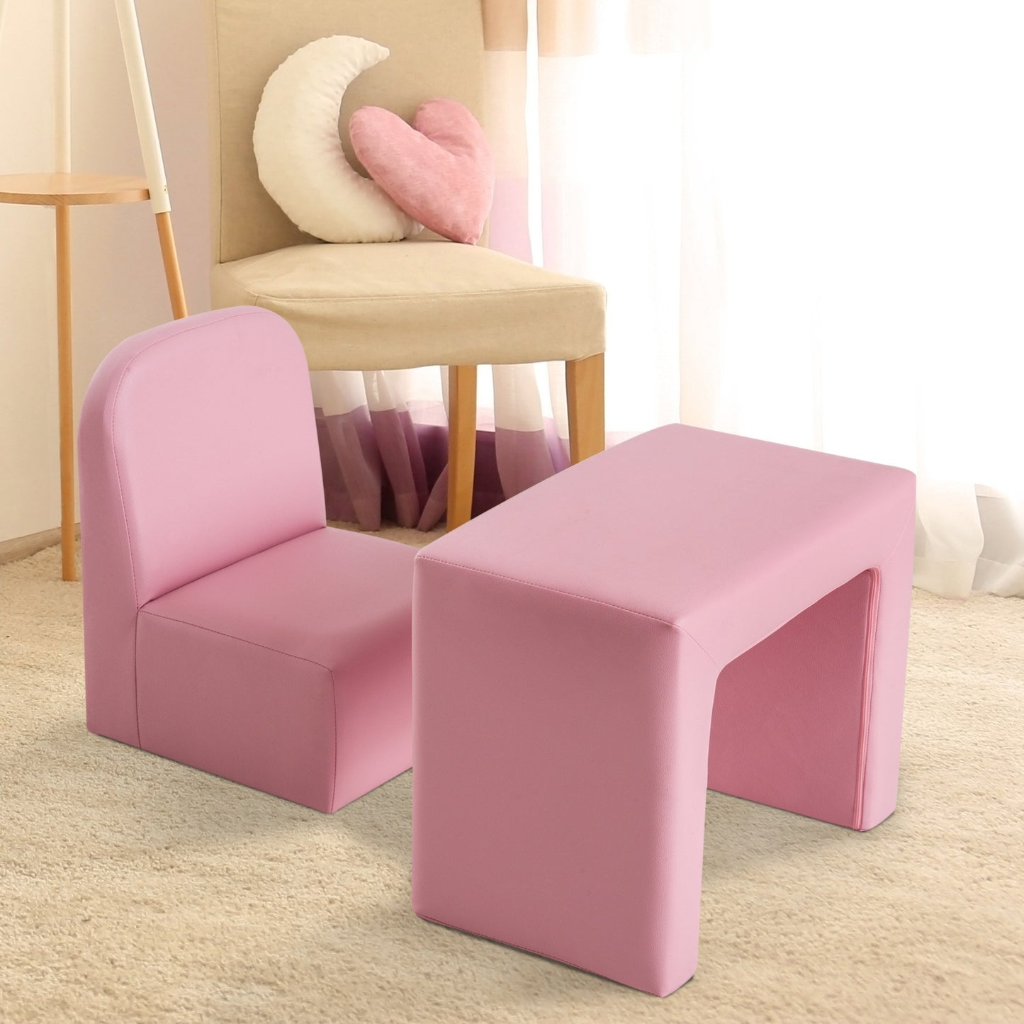 Qaba 2-in-1 Multifunctional Kids Table & Sofa Set Pink